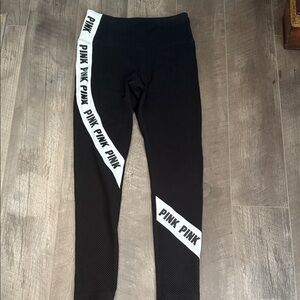 PINK Victoria's Secret Black Leggings with White Logo